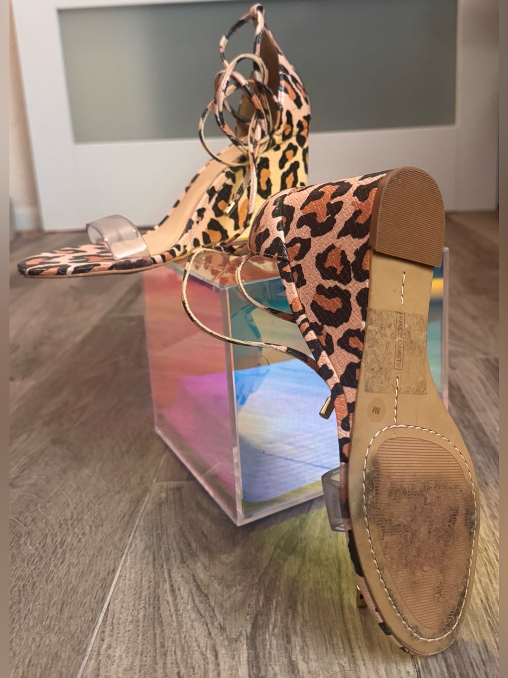 Vince Camuto Leopard-Print Pink Ankle-Tie Wedge Sandals - Picture 5 of 8